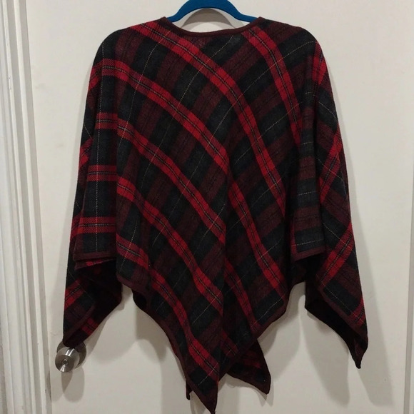 I.K.C. For Country Wear Wool Blend Red Tartan Plaid Cape/Poncho Sz M-Academia - Picture 7 of 7